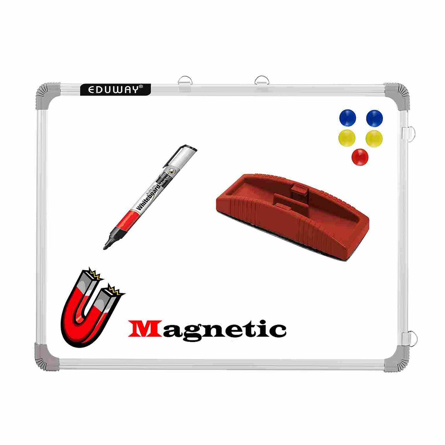 magnetic whiteboard duster marker magnets buttons aluminium wall mount learning writing front image