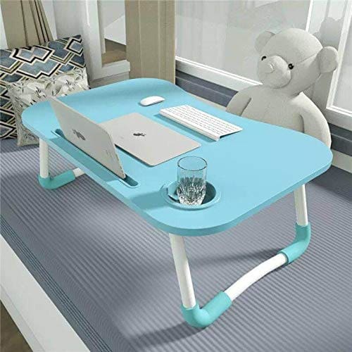 cup table blue color bed foldable multiuse attractive side view