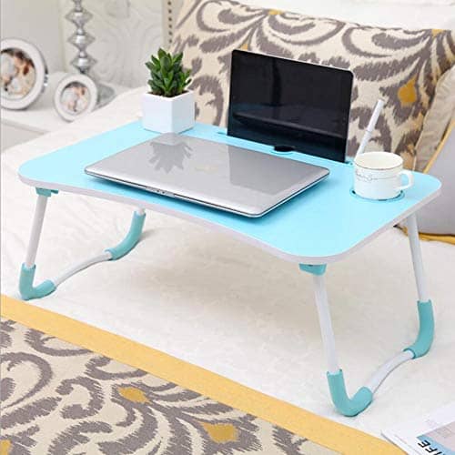 cup table blue color bed foldable multiuse attractive front view