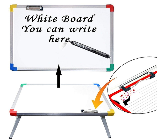 whiteboard table for study, learning, teaching etc. with hardboard clips