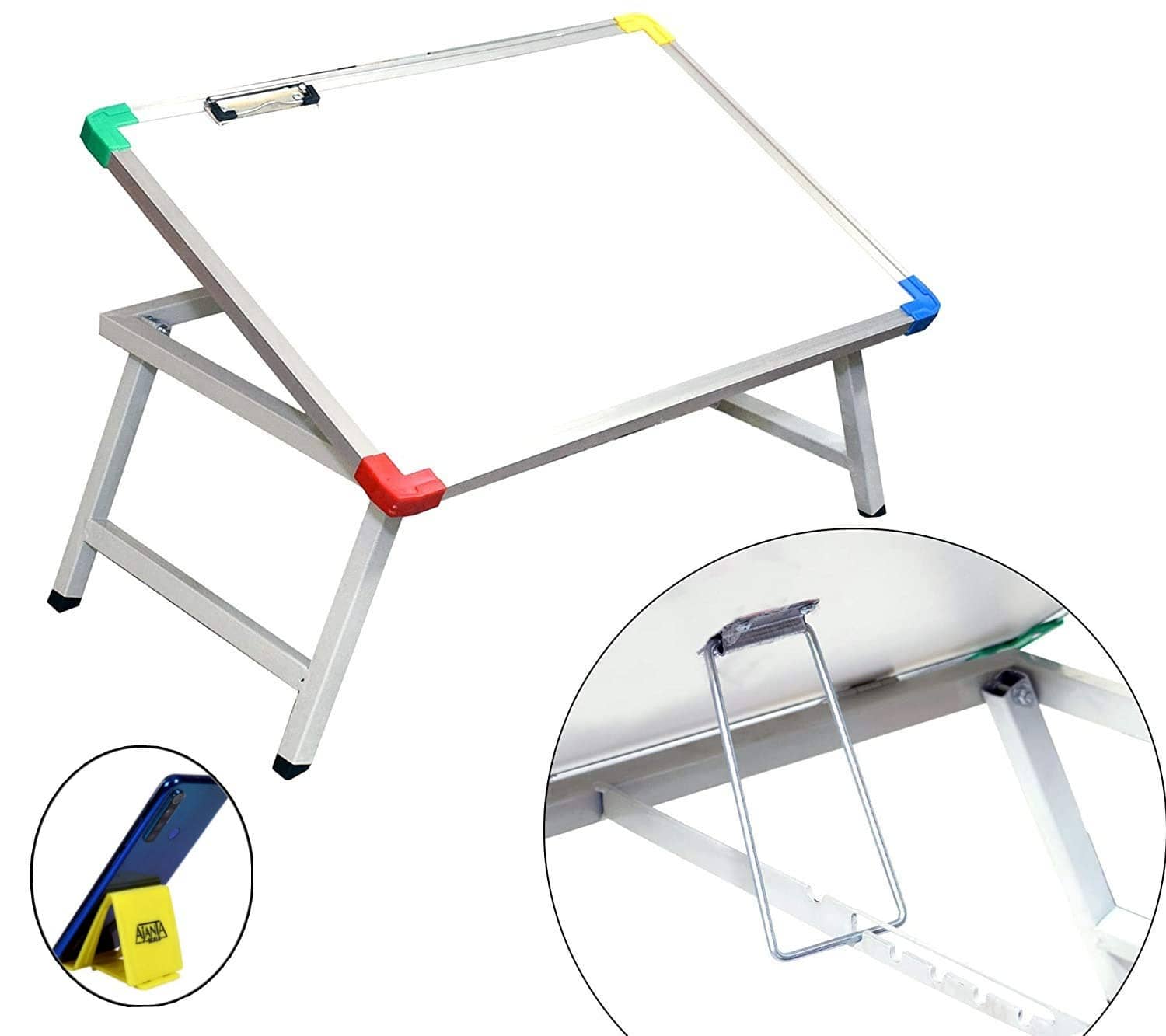 whiteboard table for study, learning, teaching etc. with hardboard clips features